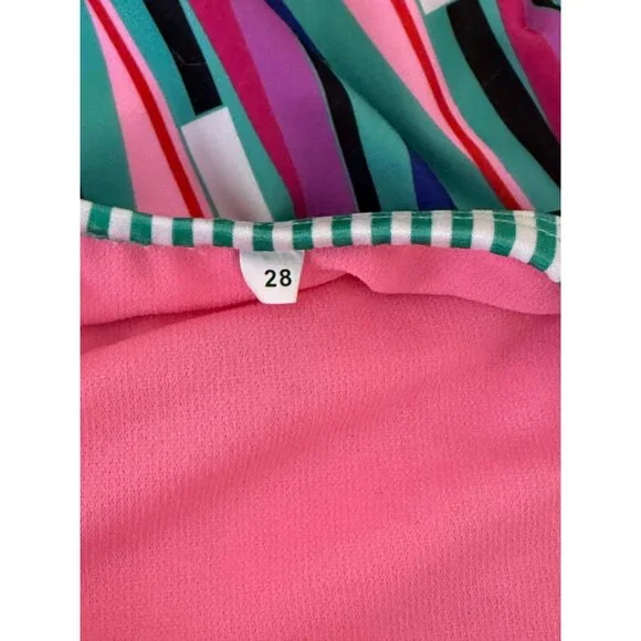 SIZE 28 Dolohin Uglies String Back Geometric Print Pink Green One Piece Swimsuit - Picture 5 of 8